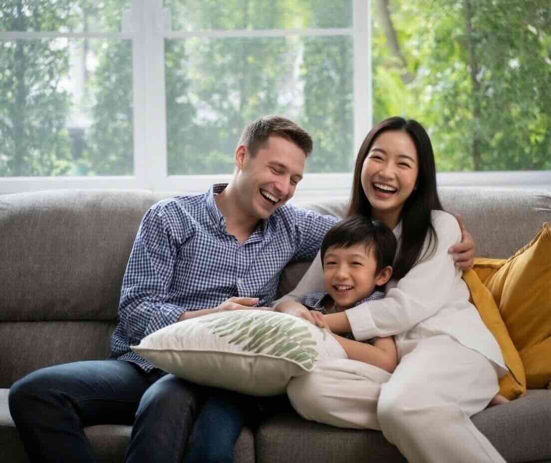 Happy international family in Thailand — Marriage and Child Visa